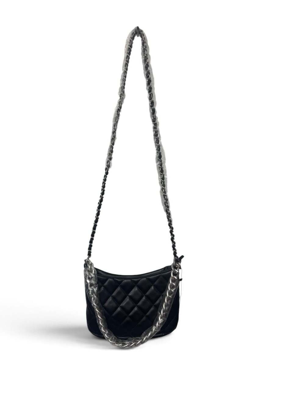 French Connection Eliza Diamond Quilted Metallic Chain Crossbody Bag Black